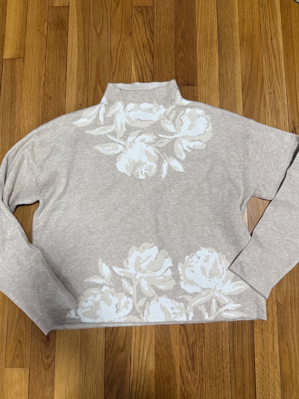 Joie Beige Cream Floral Mock Neck Sweater